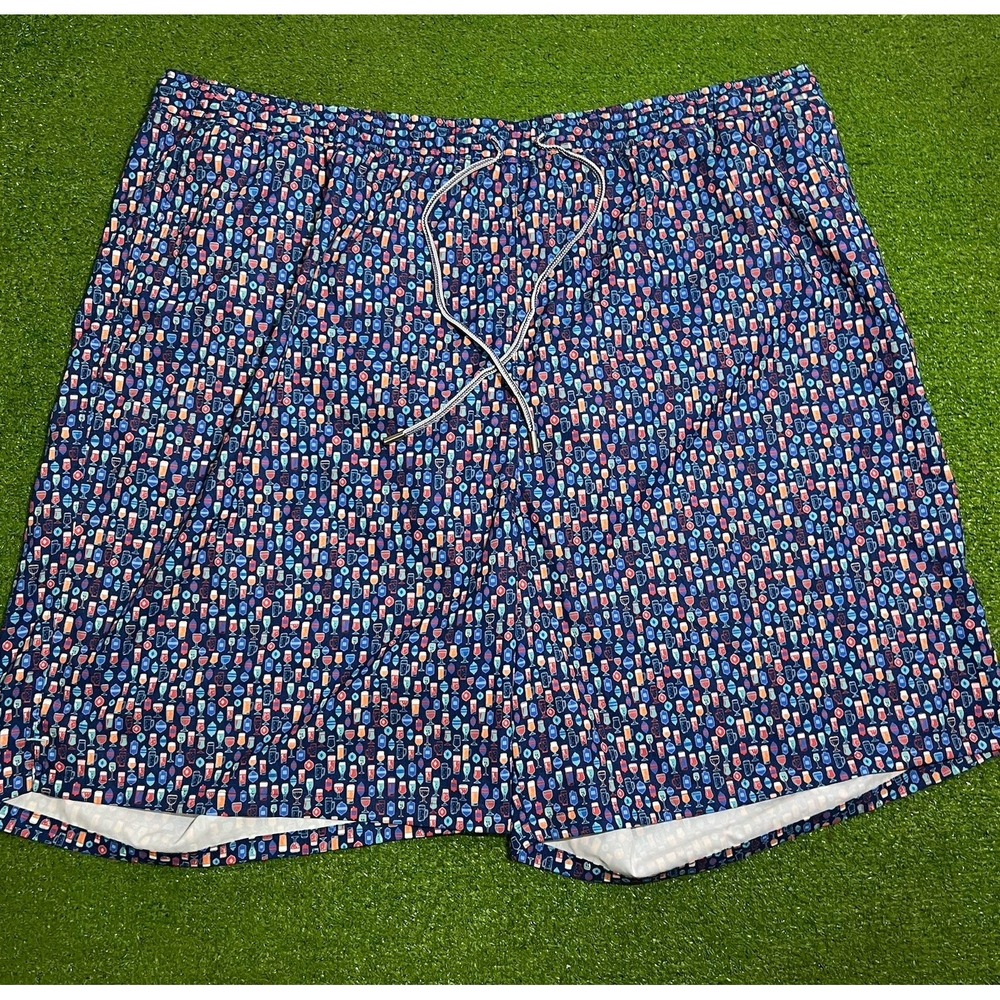 Peter Millar‎ Bathing Suit 4XL Tall Cocktail Alcohol Print Swim Trunks Blue Mint